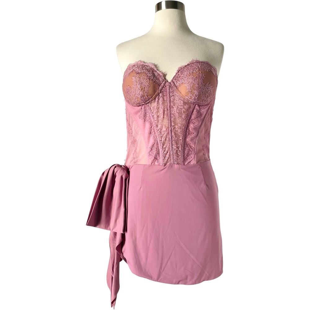Nana Jacqueline Suzette Dress XL Pink Lace Corset Strapless Mini - Picture 8 of 8